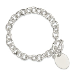 Sterling Silver Engraveable Oval Disc on Fancy Link Bracelet