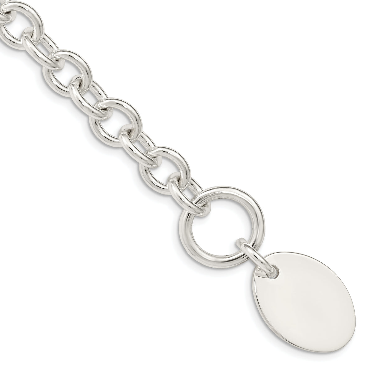 Sterling Silver Engraveable Oval Disc on Fancy Link Bracelet