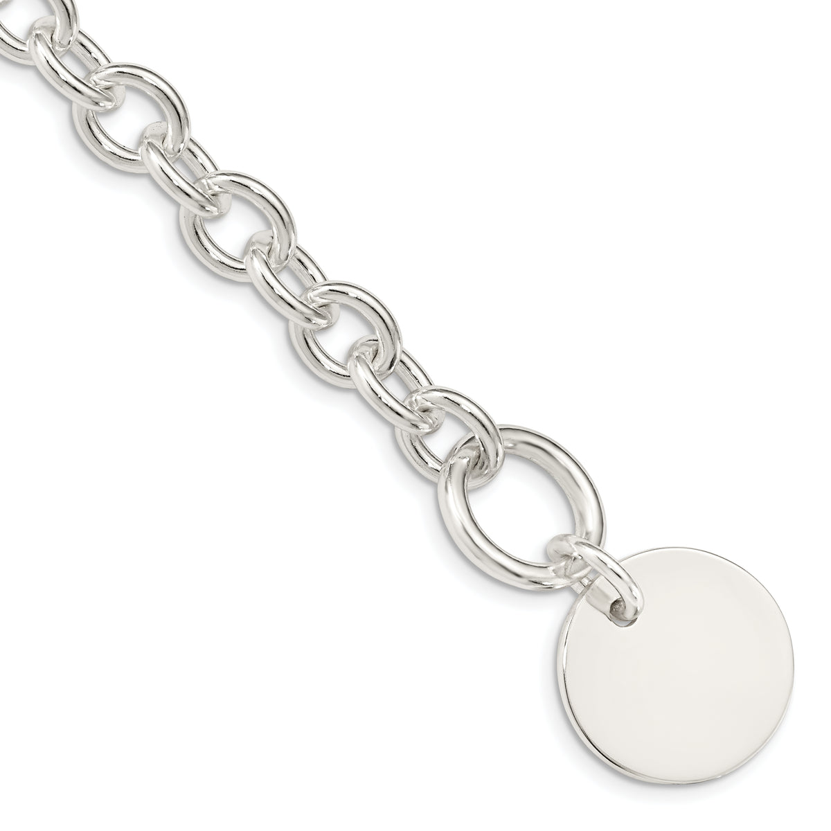 Sterling Silver Engraveable Circular Disc on Fancy Link Bracelet