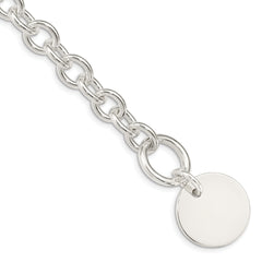 Sterling Silver Engraveable Circular Disc on Fancy Link Bracelet