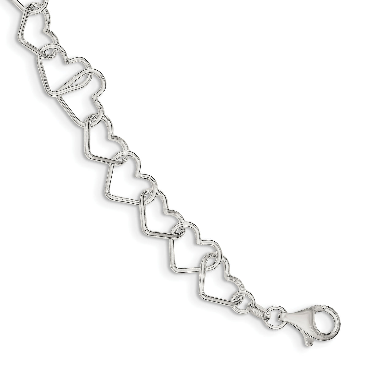 Sterling Silver 8inch Polished Fancy Large Heart Link Bracelet