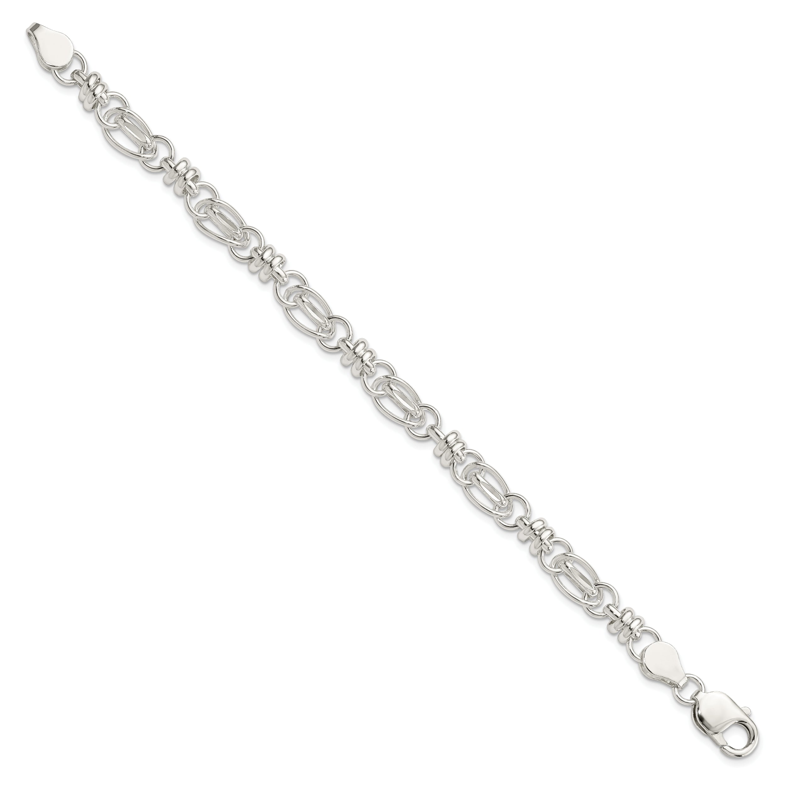 Sterling Silver 7.5inch Polished Diamond-cut Fancy Link Bracelet