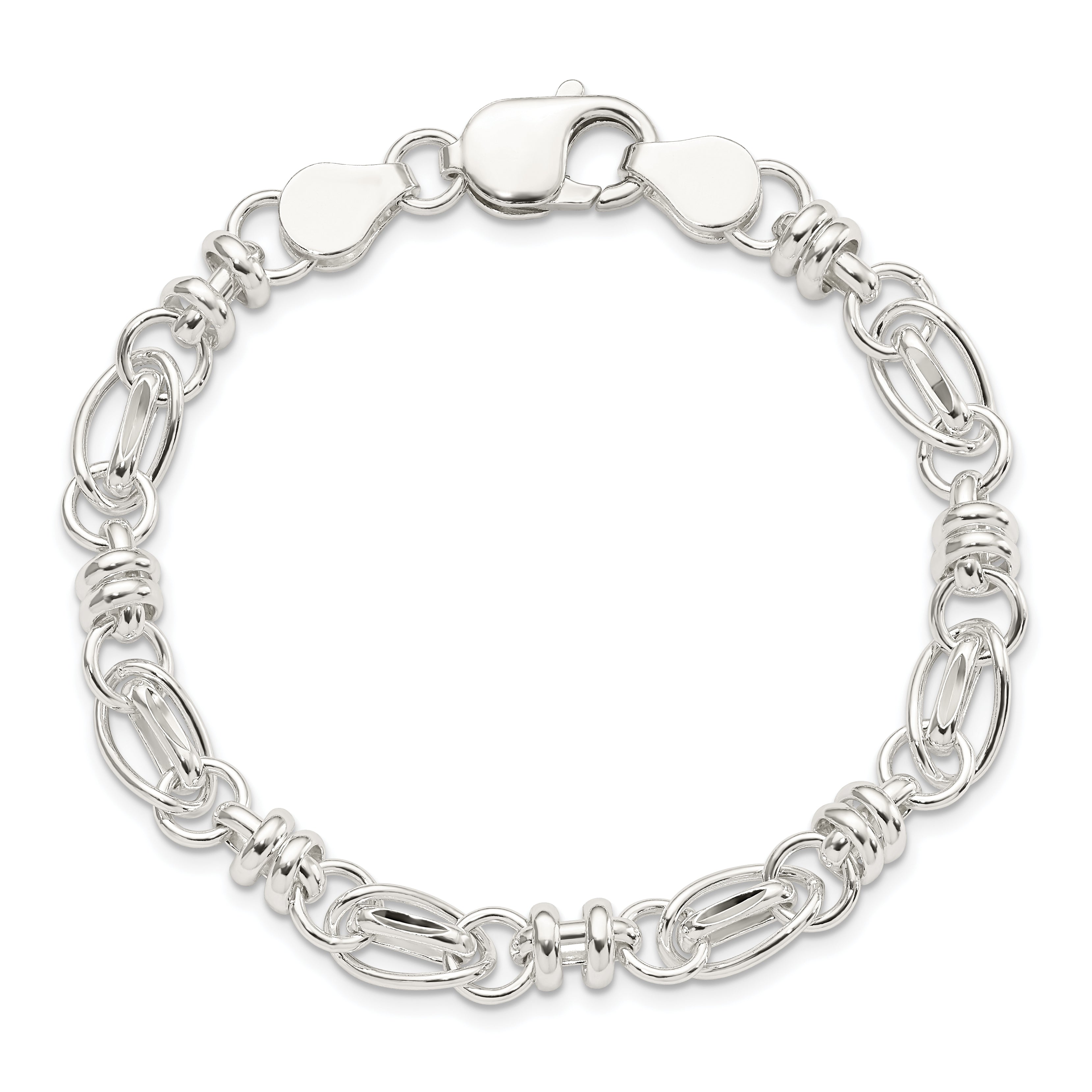 Sterling Silver 7.5inch Polished Diamond-cut Fancy Link Bracelet