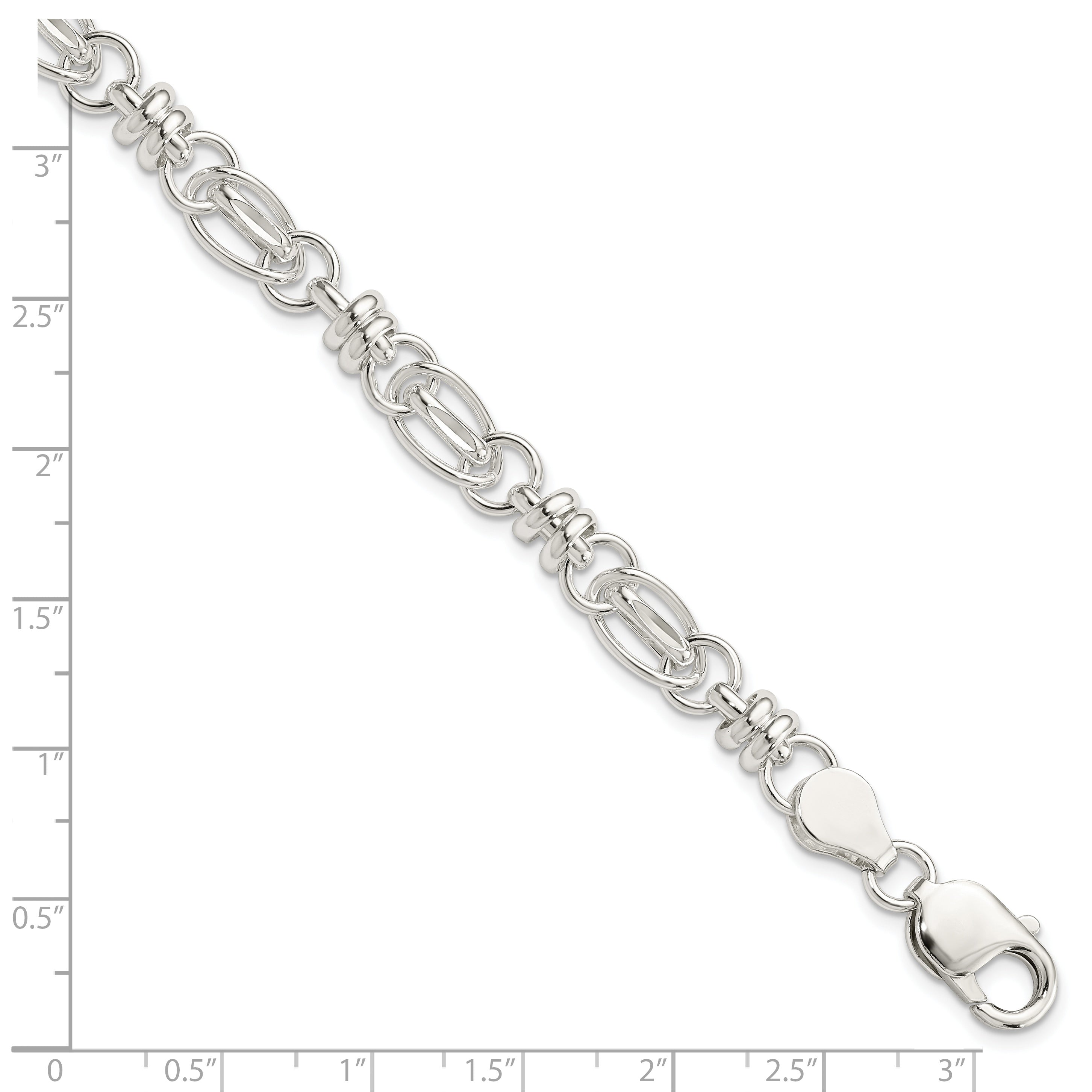 Sterling Silver 7.5inch Polished Diamond-cut Fancy Link Bracelet