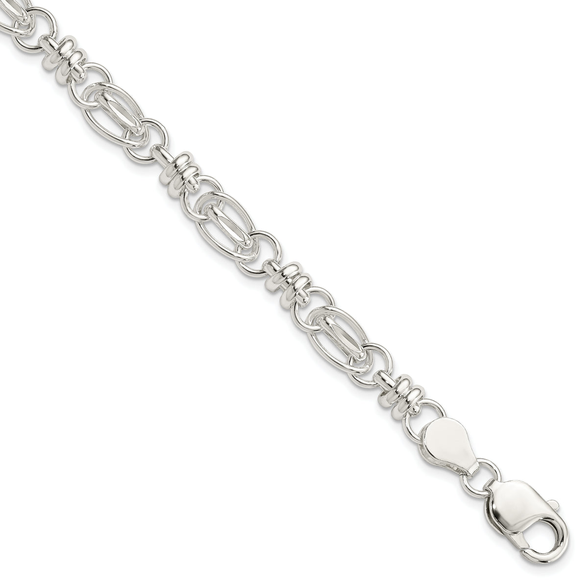 Sterling Silver 7.5inch Polished Diamond-cut Fancy Link Bracelet