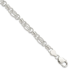 Sterling Silver 7.5inch Polished Diamond-cut Fancy Link Bracelet