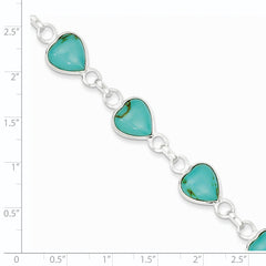 Sterling Silver Rhodium-plated Heart-shaped Turquoise Bracelet