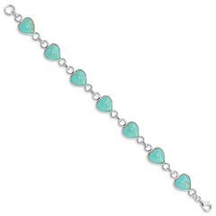 Sterling Silver Rhodium-plated Heart-shaped Turquoise Bracelet