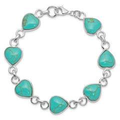 Sterling Silver Rhodium-plated Heart-shaped Turquoise Bracelet