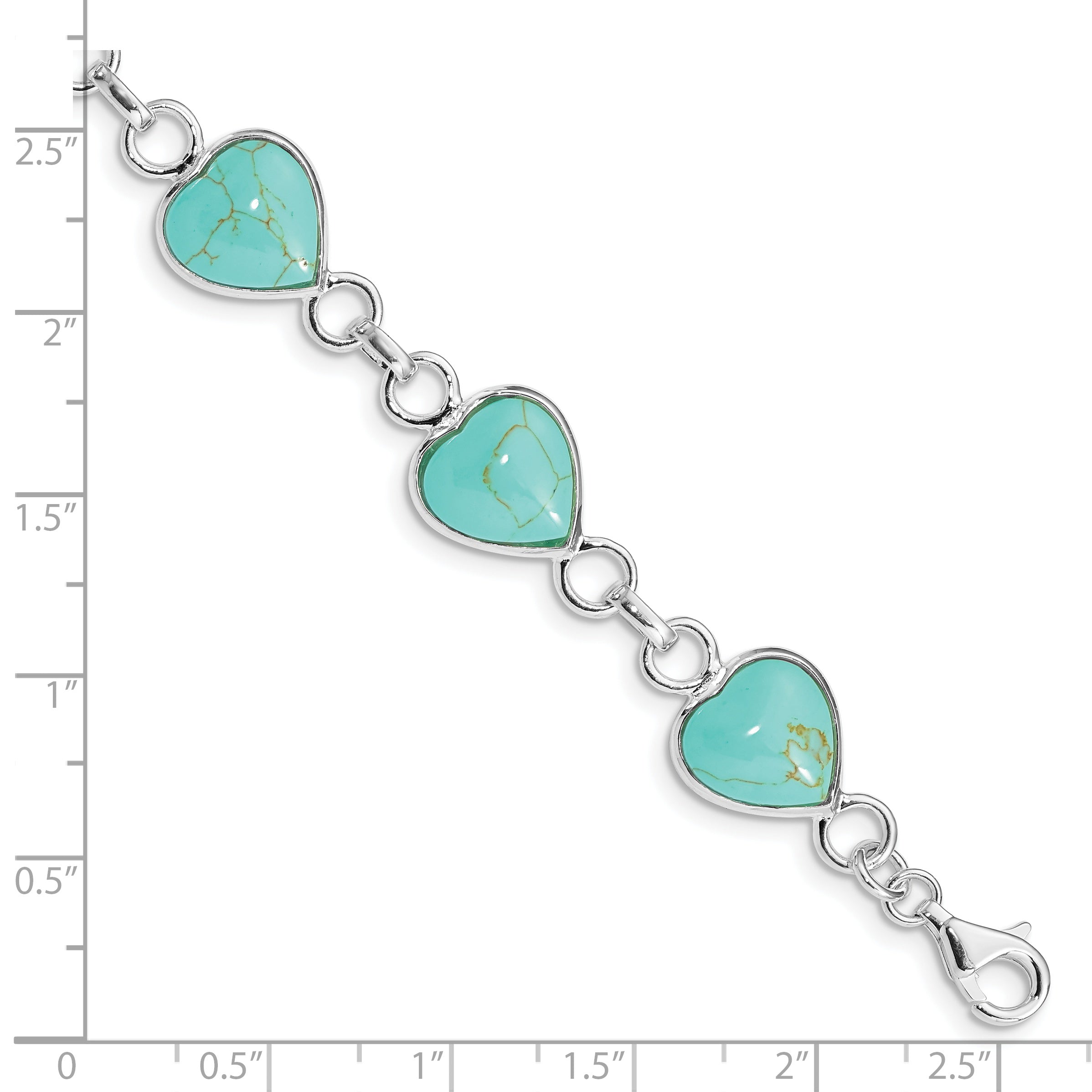 Sterling Silver Rhodium-plated Heart-shaped Turquoise Bracelet