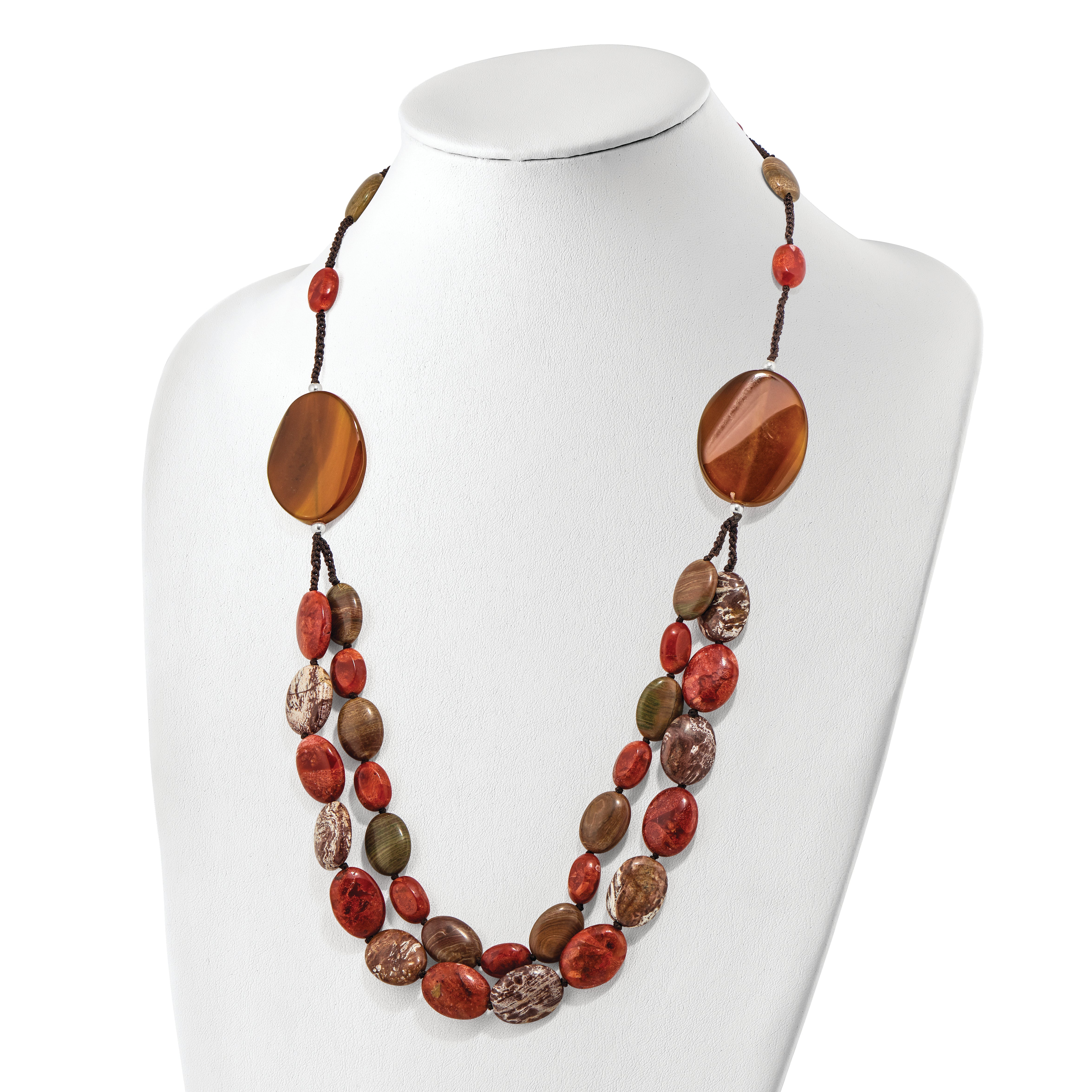 Sterling Silver Carnelian/Reconstituted Coral/Red Zebra Jasper Necklace