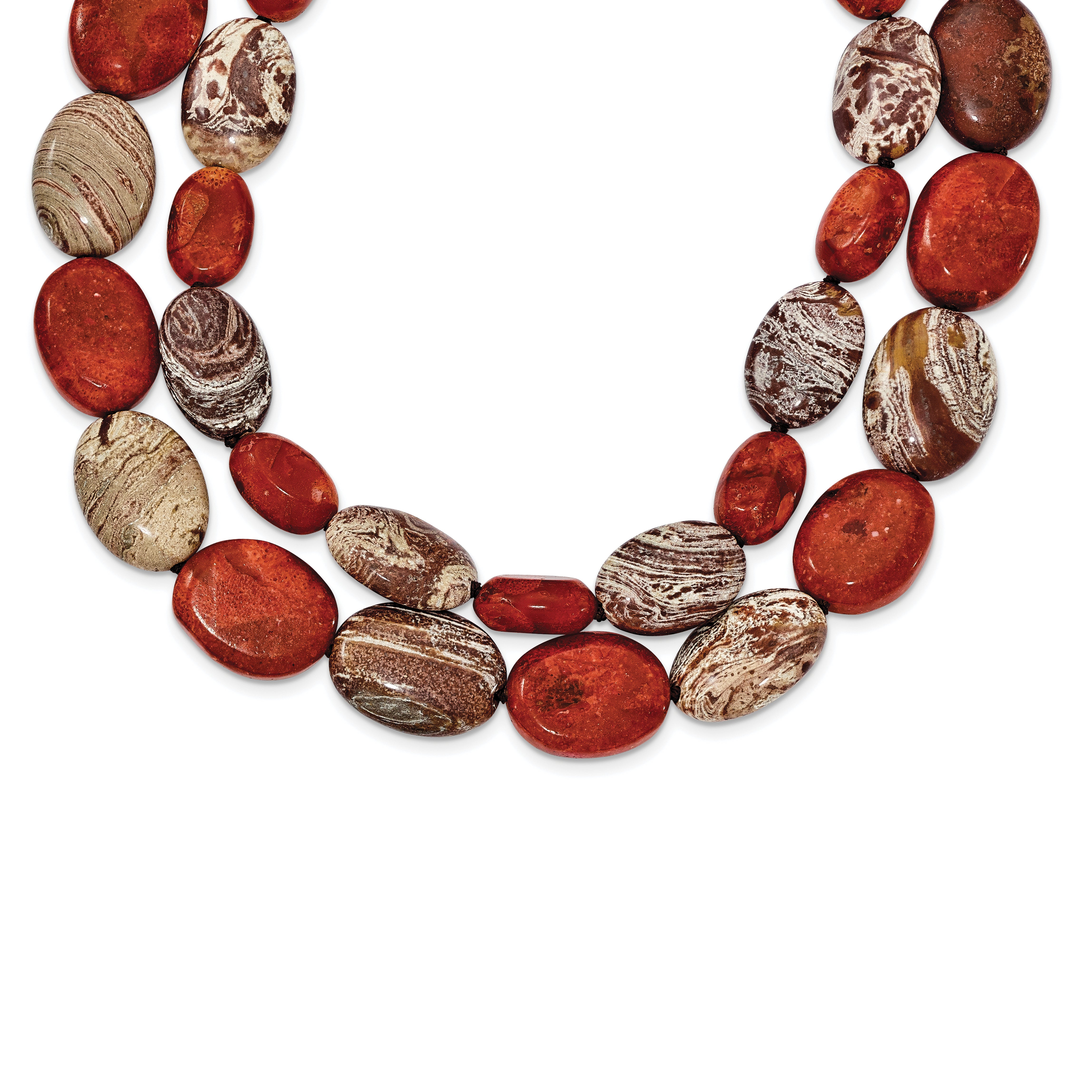 Sterling Silver Carnelian/Reconstituted Coral/Red Zebra Jasper Necklace