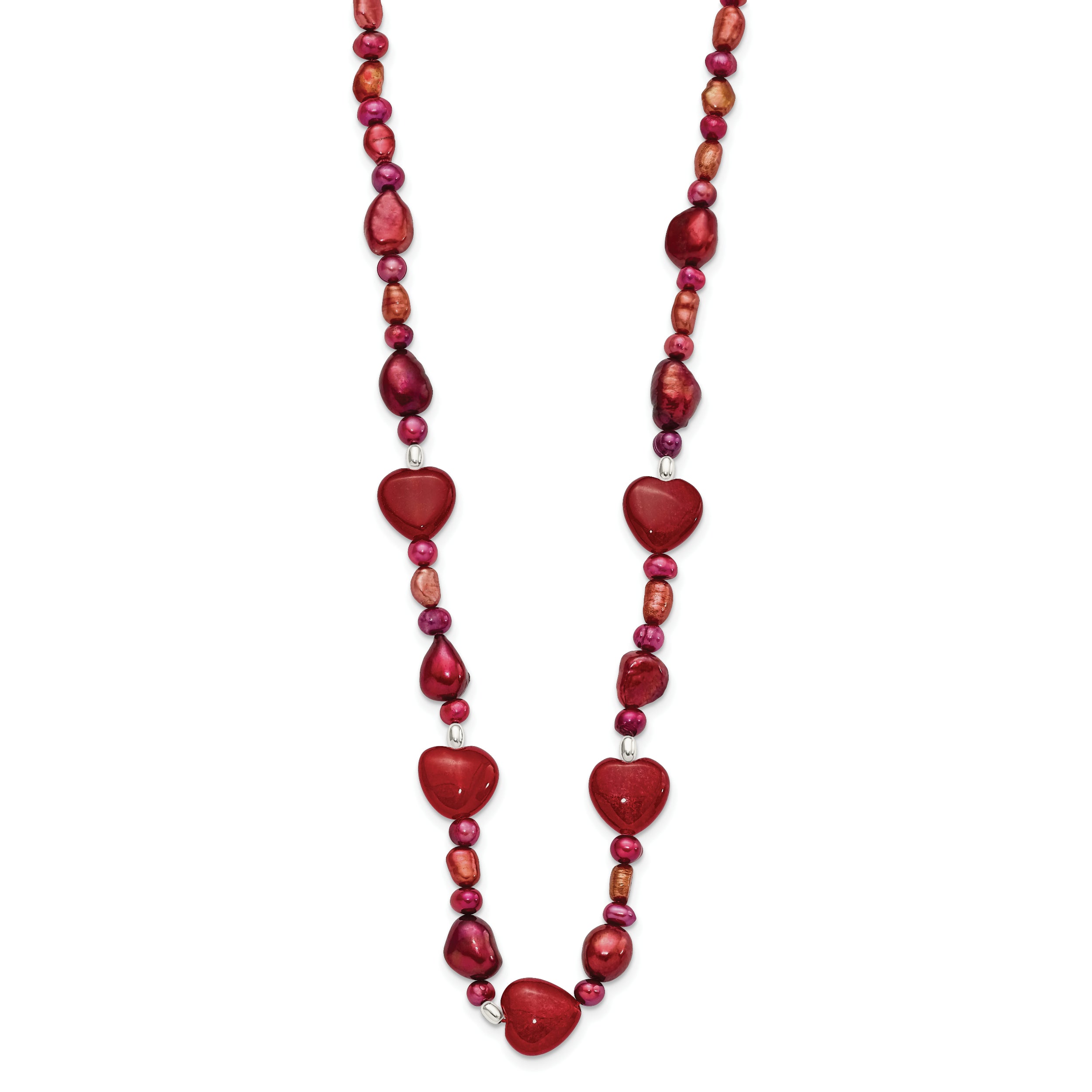 Sophia Jewelers Sterling Silver Red Jade and Pearl Beaded Necklace