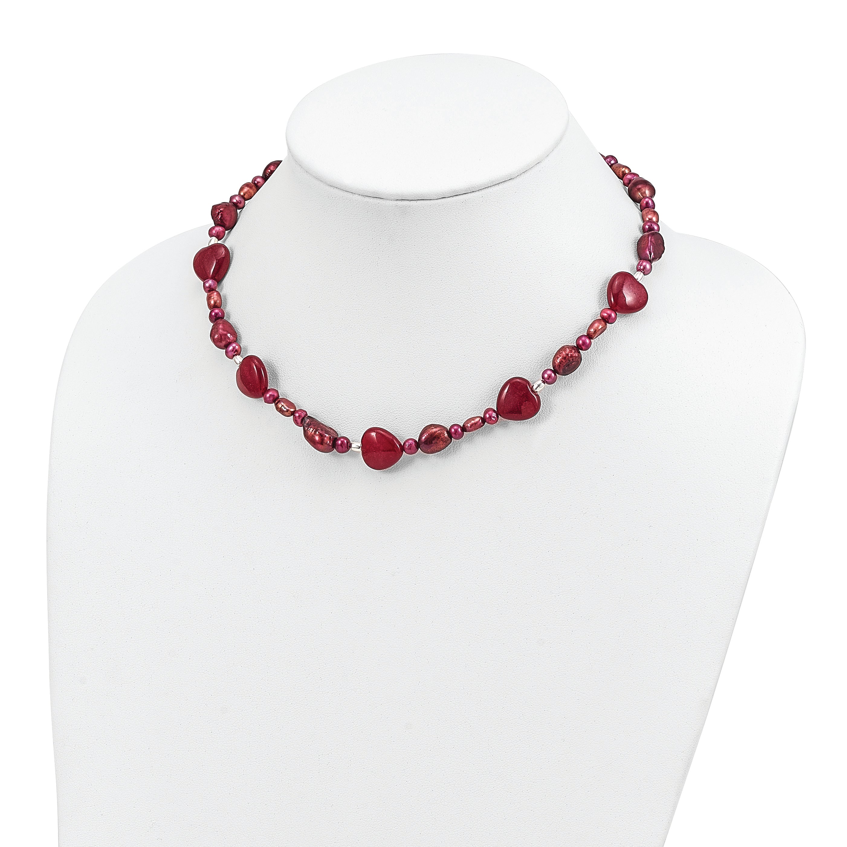 Sophia Jewelers Sterling Silver Red Jade and Pearl Beaded Necklace