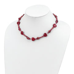 Sterling Silver Red Jade Hearts/FW Cultured Pearl Necklace