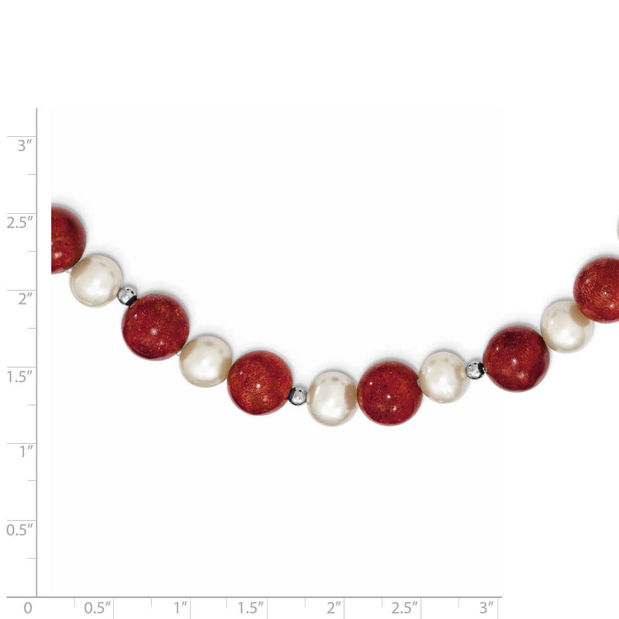 Sterling Silver Rhod-pltd FWC Pearl / Stabilized Red Coral Necklace