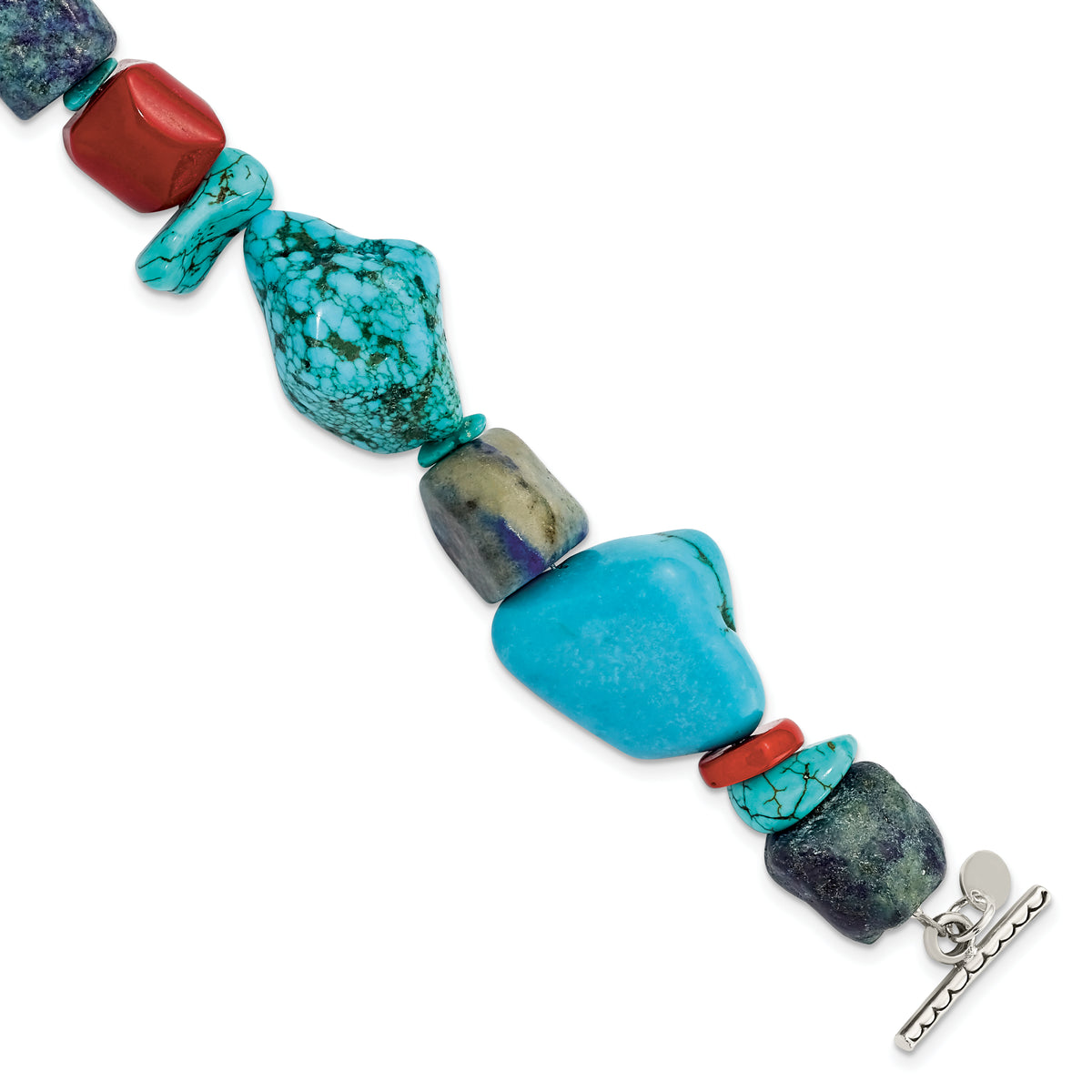 Sterling Silver Red Coral/Howlite/Lapis/Turquoise Bracelet