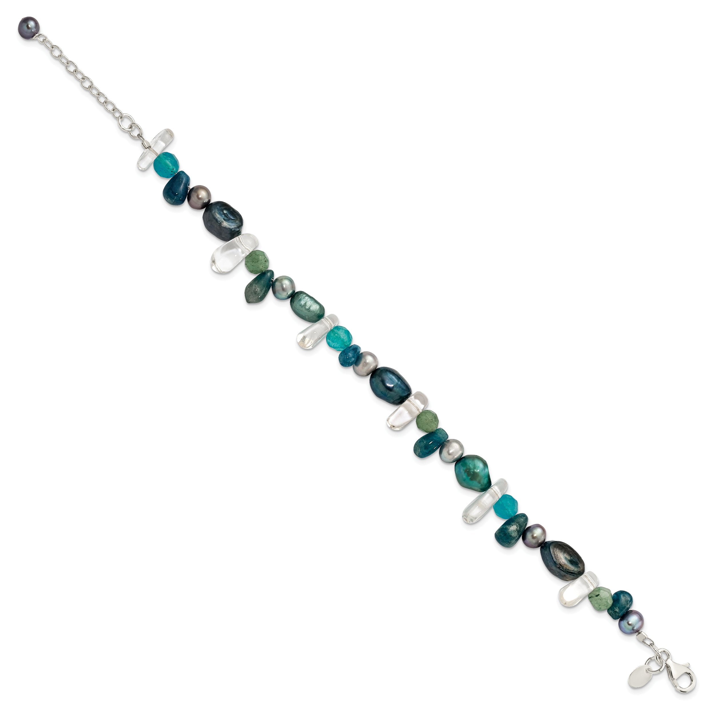 Sterling Silver Aventurine, Synthetic Blue Quartz/FWC Pearl Bracelet