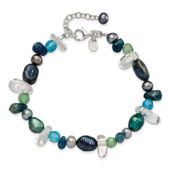 Sterling Silver Aventurine, Synthetic Blue Quartz/FWC Pearl Bracelet