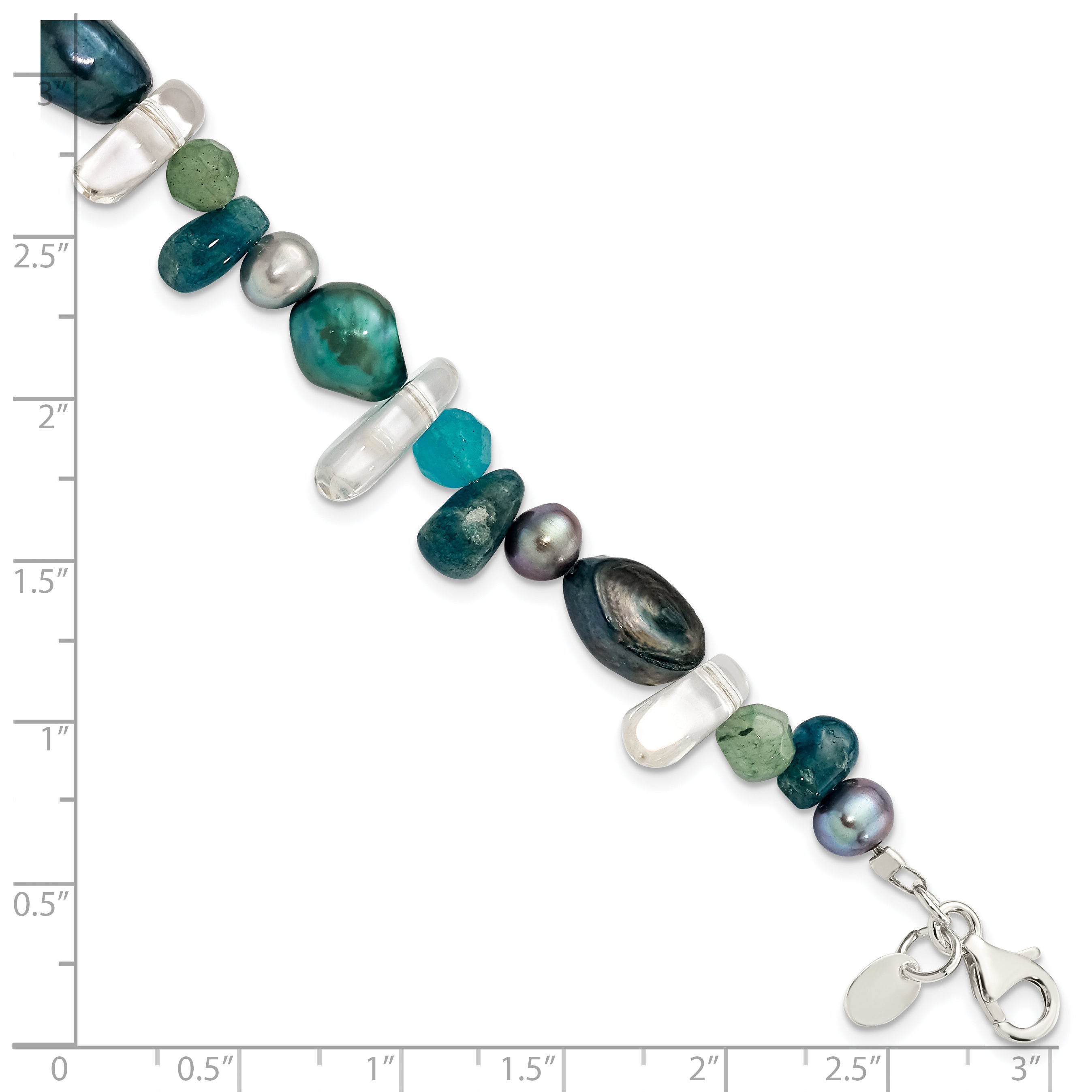 Sterling Silver Aventurine, Synthetic Blue Quartz/FWC Pearl Bracelet