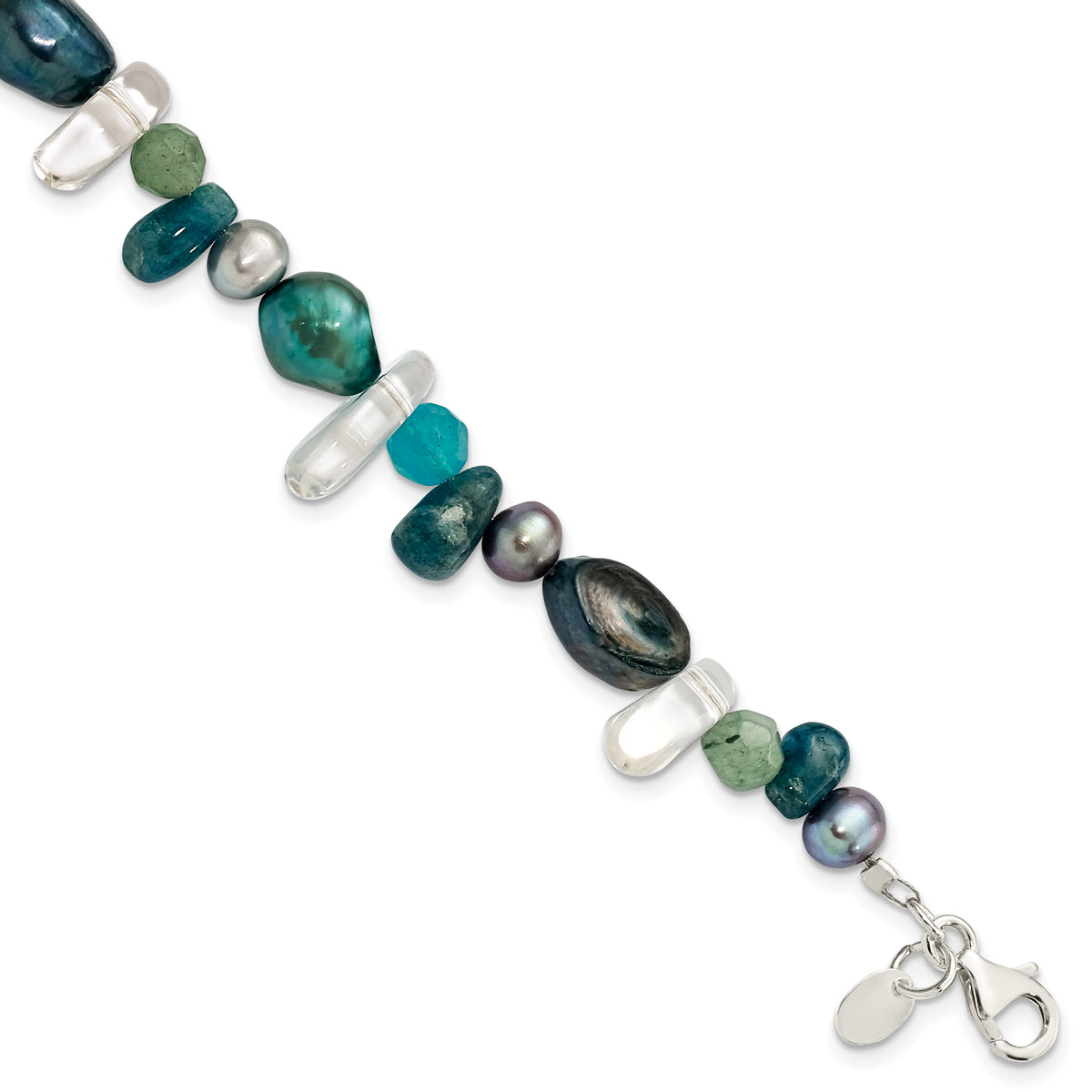 Sterling Silver Aventurine, Synthetic Blue Quartz/FWC Pearl Bracelet