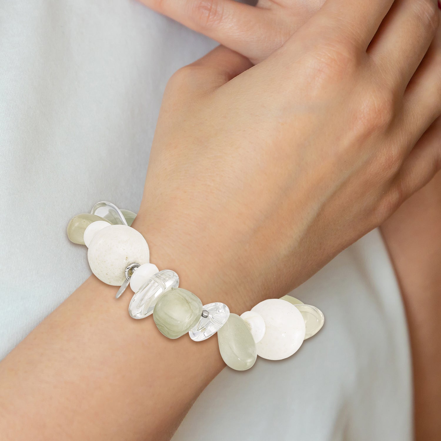 Sterling Silver Coral/Jade/Moonstone/Rock Quartz Stretch Bracelet