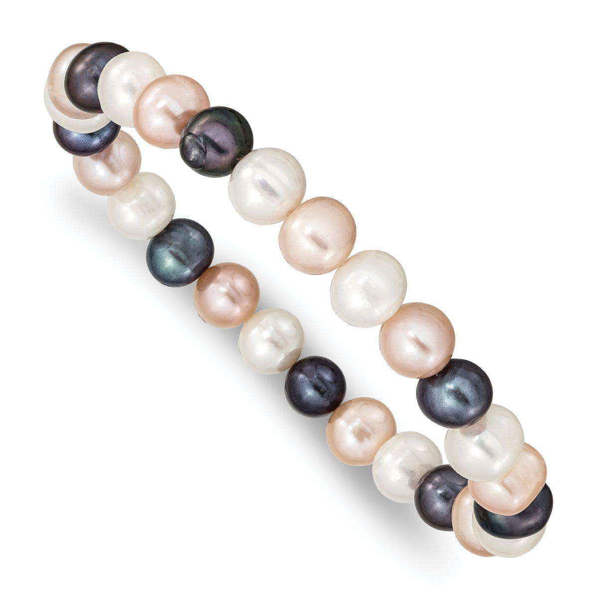 8-9mm FW Cultured White/Peach/Black Pearl Stretch Bracelet