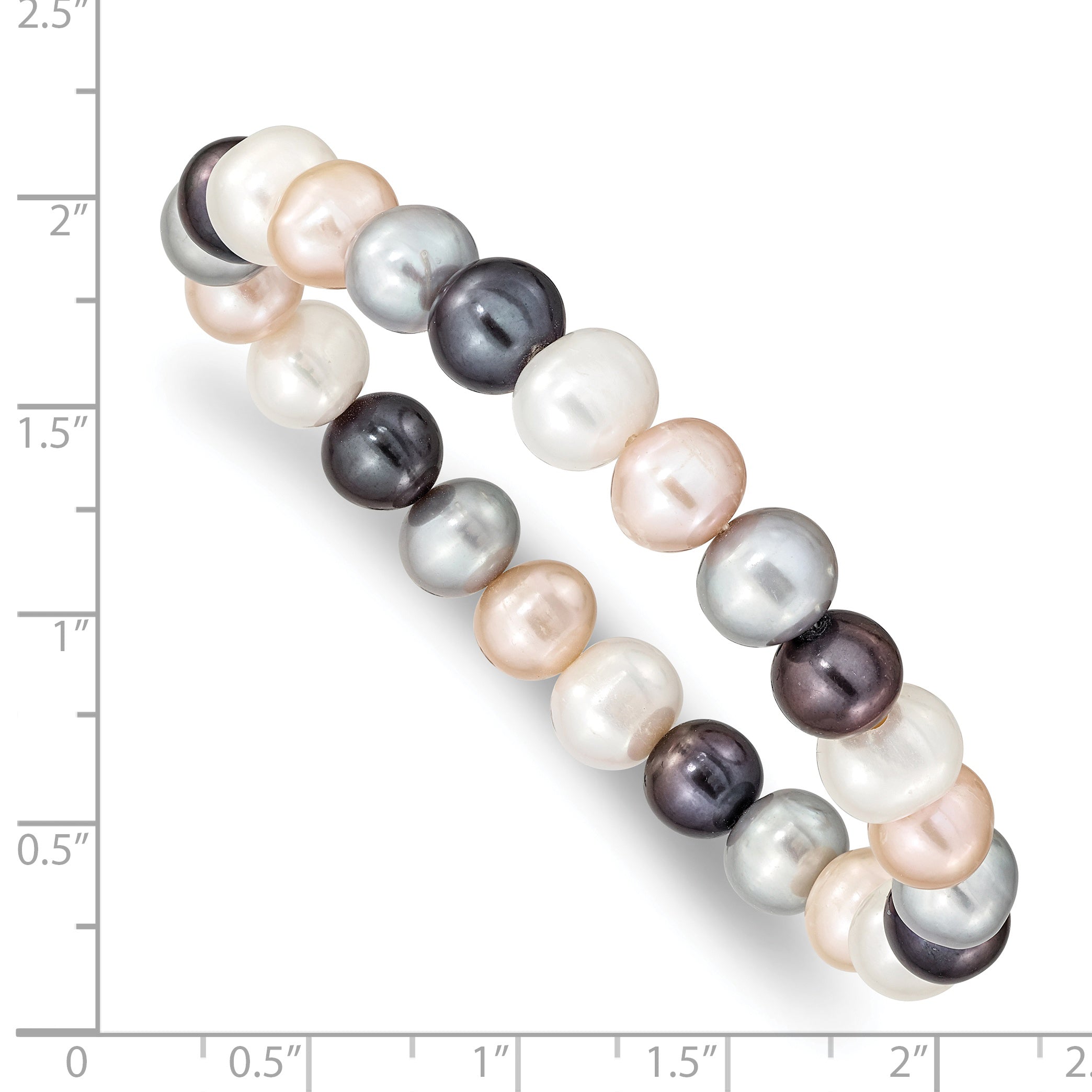 8-9mm FW Cultured White/Platinum/Peach/Black Pearl Stretch Bracelet