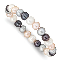 8-9mm FW Cultured White/Platinum/Peach/Black Pearl Stretch Bracelet