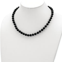 Sterling Silver Rhod-pltd 8-8.5mm Faceted Black Agate Necklace