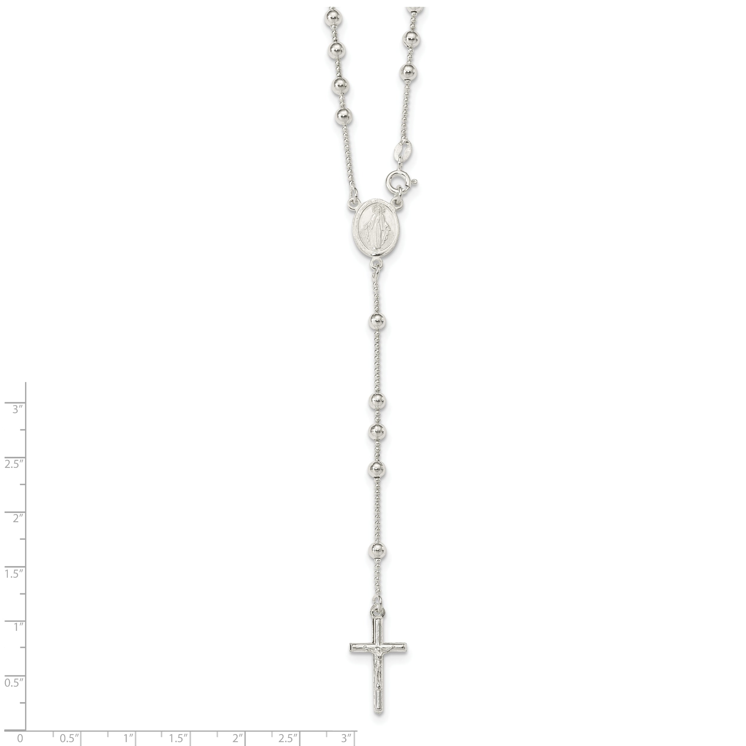 Sterling Silver Polished Bead Rosary 21 inch Necklace