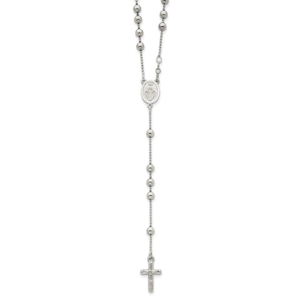 Sterling Silver 925 Polished Rosary Necklace with Hollow Design by Sophia Jewelers