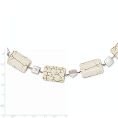 Sterling Silver 925 Necklace with Cultured Pearls & Magnesite Beads