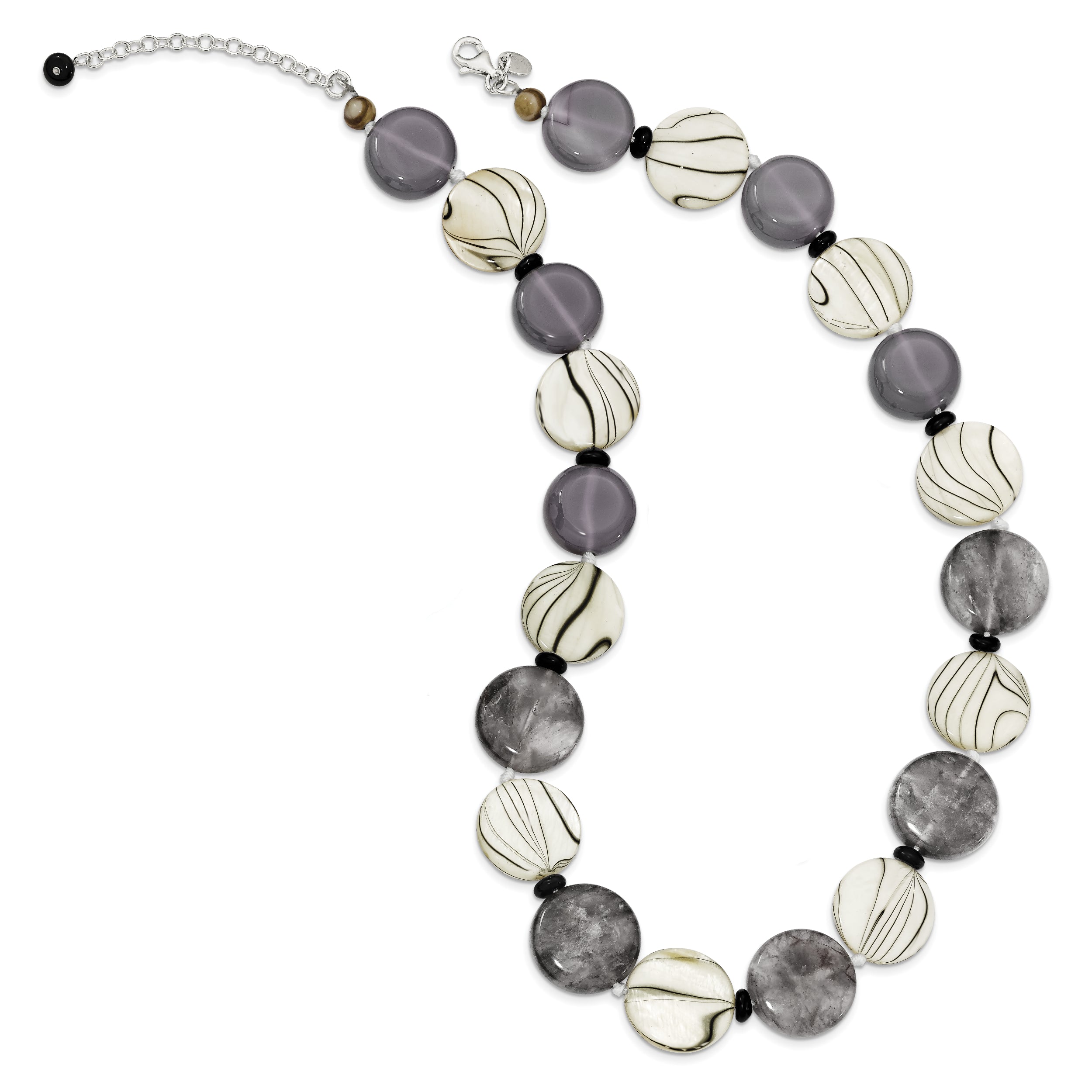 Sterling Silver 925 Agate and MOP Necklace with Polished Finish