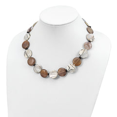 Sterling Silver 925 Agate and MOP Necklace with Polished Finish