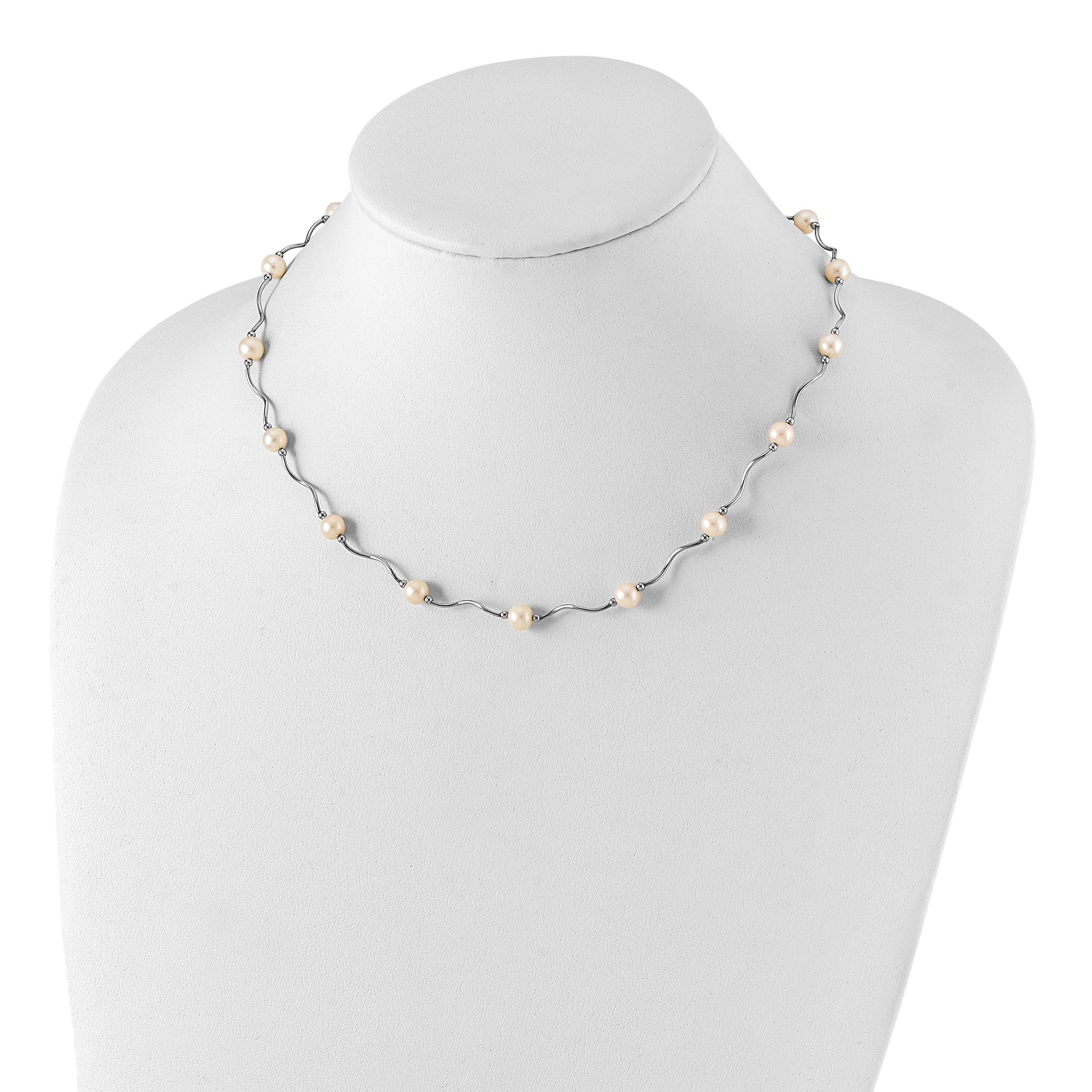 Sophia Jewelers Sterling Silver Cultured Pearl Necklace with Elegant Rhodium Finish