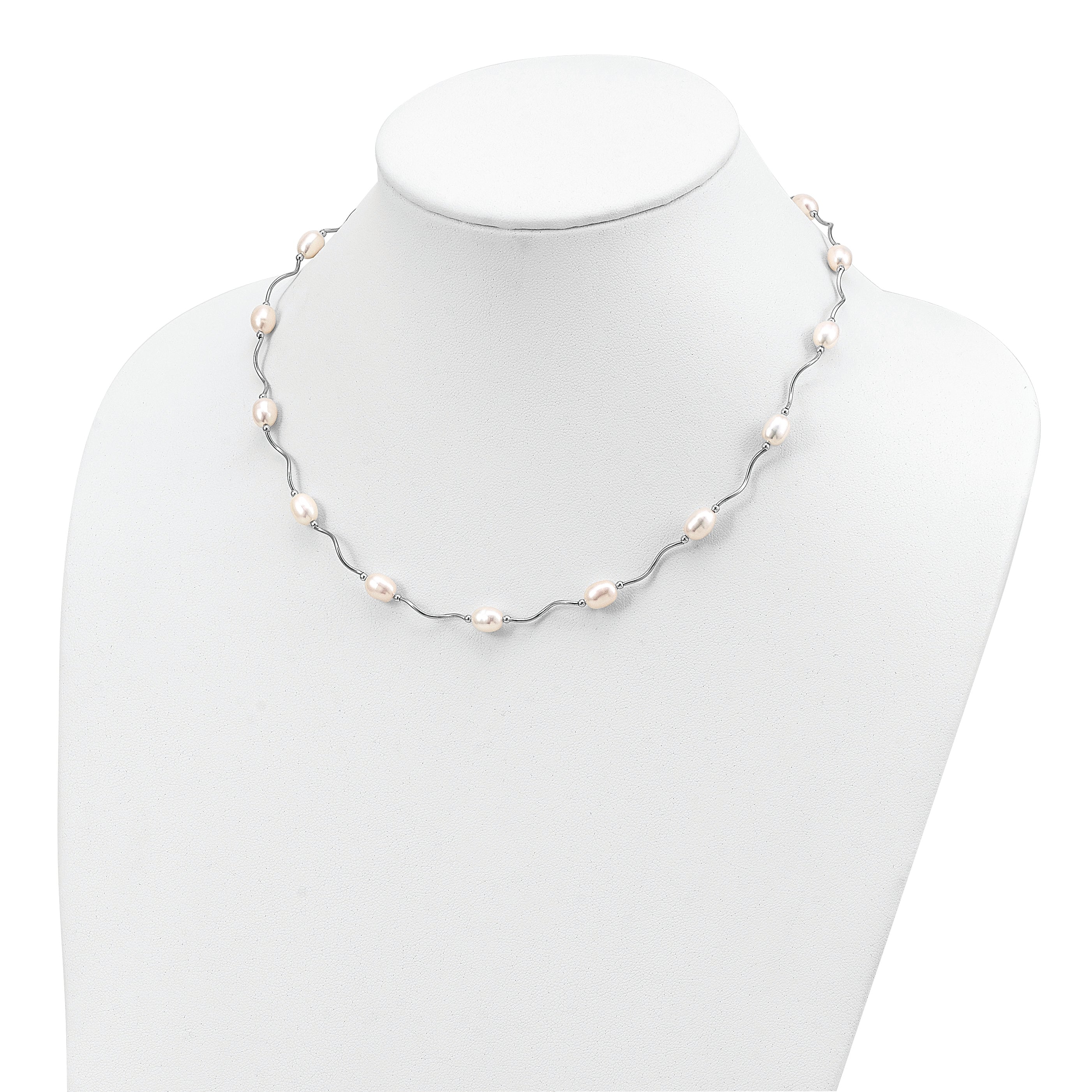 Sterling Silver Rh-plated 6-7mm White FW Cultured Pearl Necklace