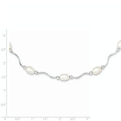 Sterling Silver Rh-plated 6-7mm White FW Cultured Pearl Necklace