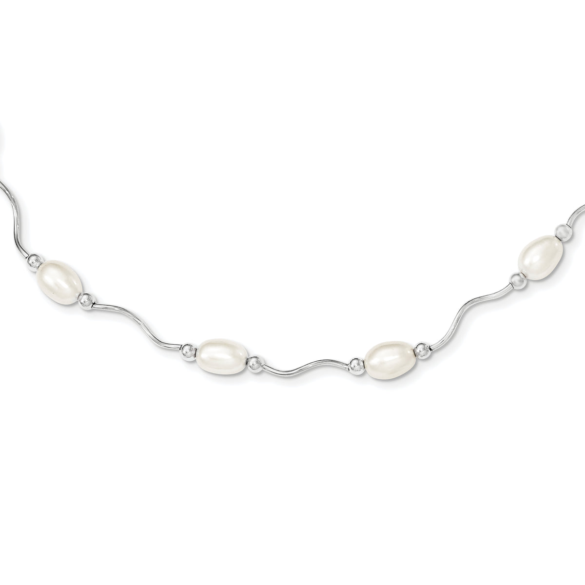 Sterling Silver Rh-plated 6-7mm White FW Cultured Pearl Necklace