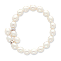 Sterling Silver RH 7-8mm White Rice FW Cultured Pearl Flexible Bracelet