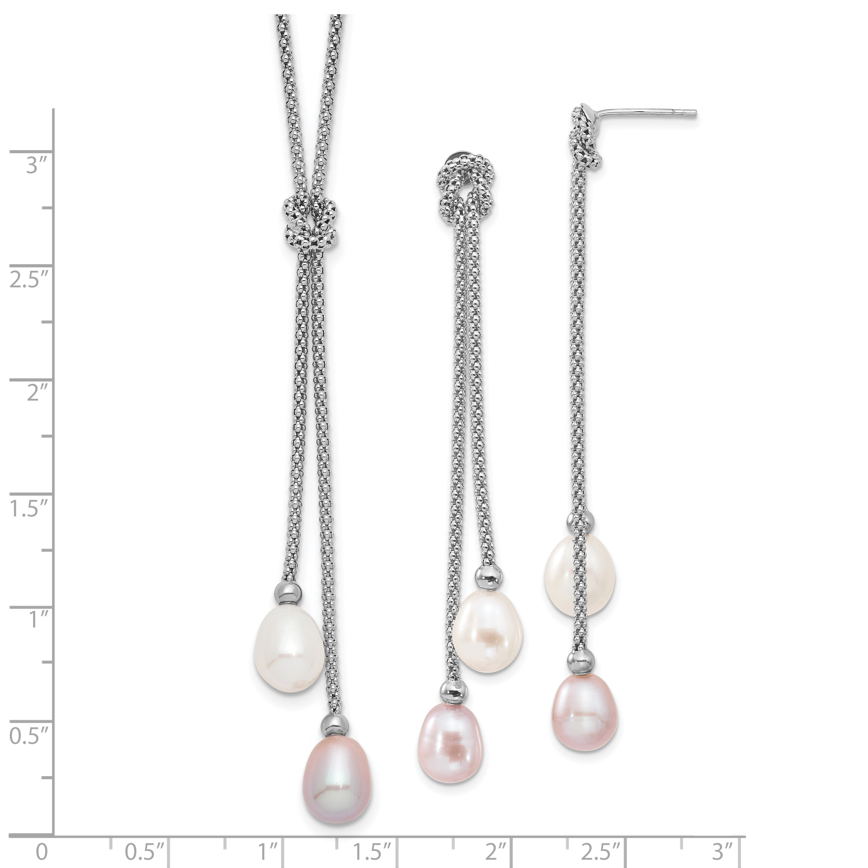 Sterling Silver Rhodium FWC Pearl Knot 18 in. Necklace/Earring Set