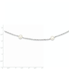 Sterling Silver Rhodium 7-8mm White FWC Pearl w/2in ext. Necklace