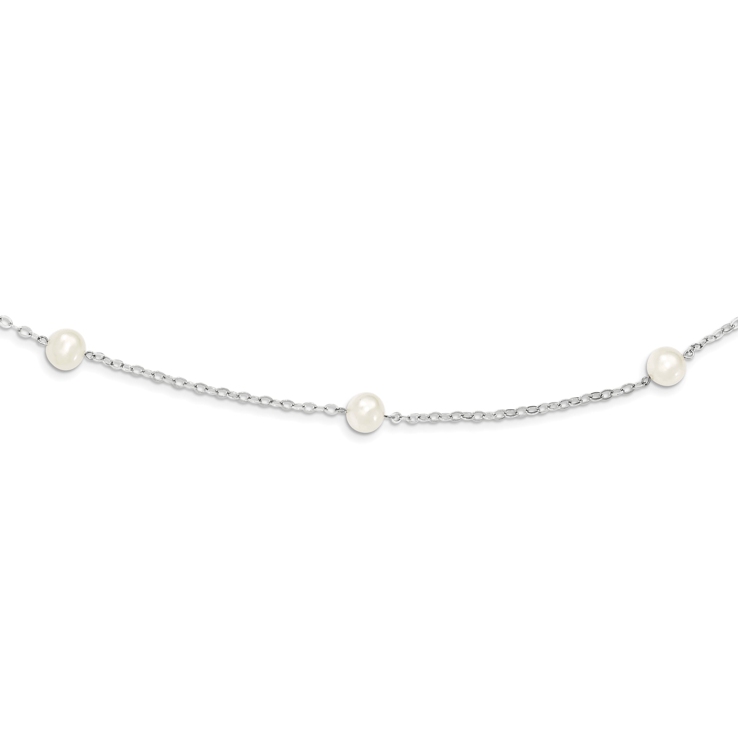 Sterling Silver Rhodium 7-8mm White FWC Pearl w/2in ext. Necklace