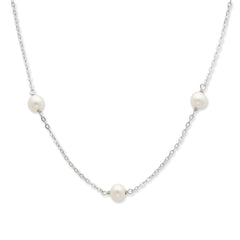 Sterling Silver Rhodium 7-8mm White FWC Pearl w/2in ext. Necklace