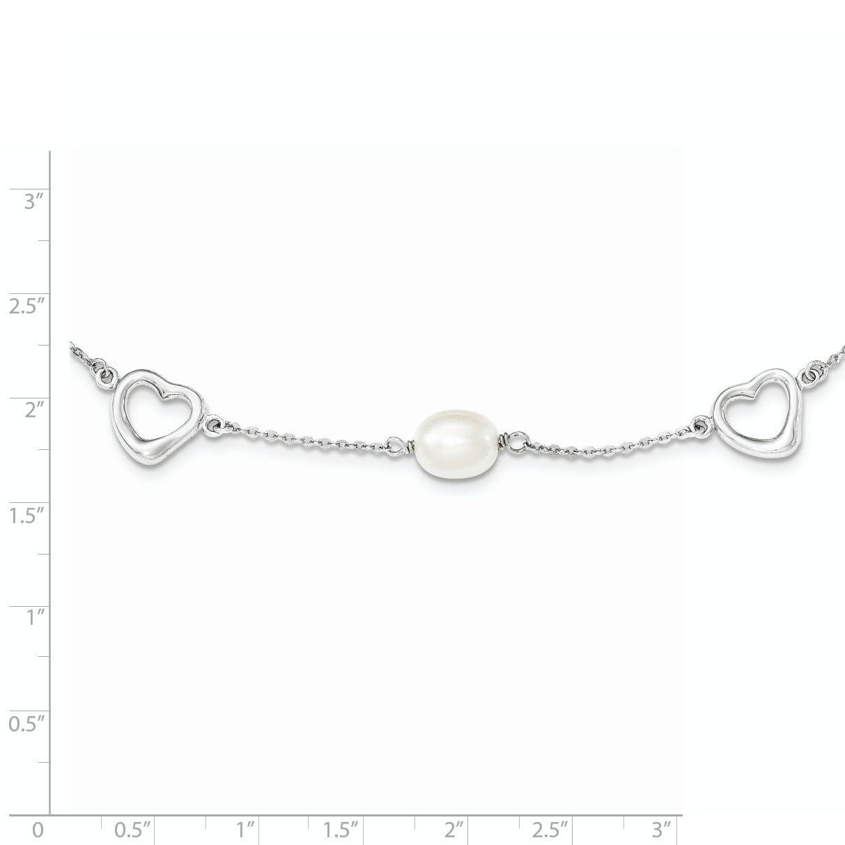 Sterling Silver Rhodium 7-8mm White FWC Pearl w/2in ext. Necklace