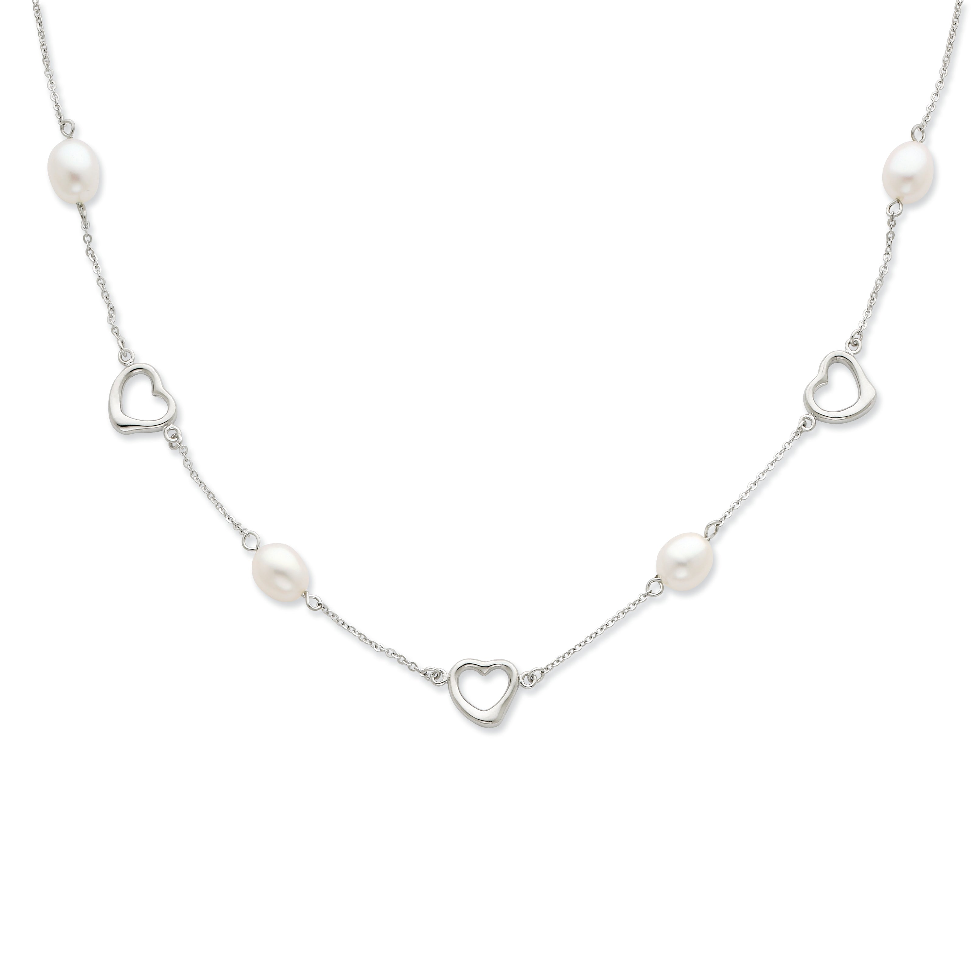 Sterling Silver Rhodium 7-8mm White FWC Pearl w/2in ext. Necklace