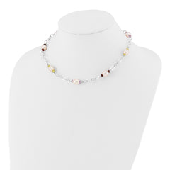 Sterling Silver 8-9mm Purple Freshwater Cultured Pearl & Multicolor Stone w/2in ext. Necklace