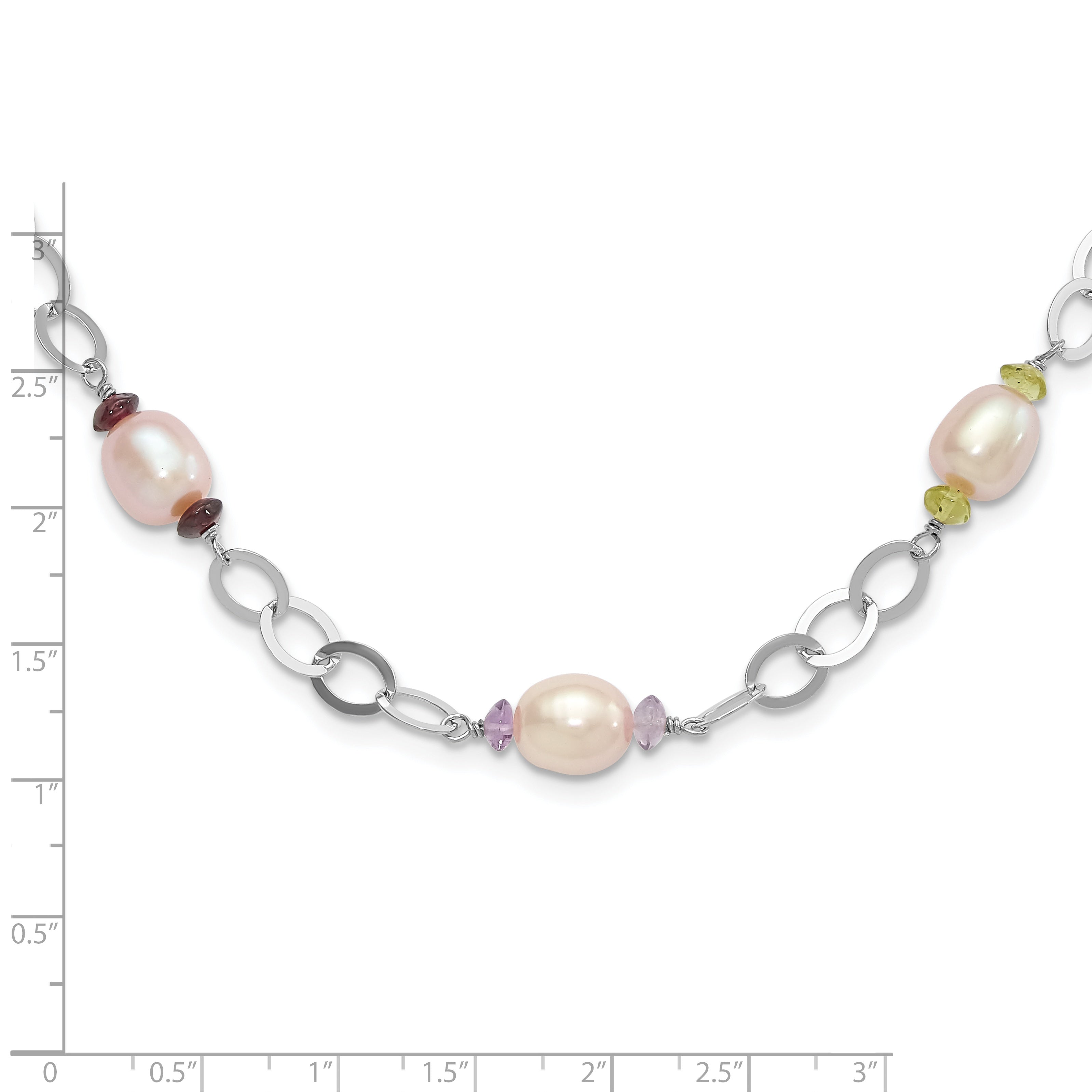 Sterling Silver 8-9mm Purple Freshwater Cultured Pearl & Multicolor Stone w/2in ext. Necklace