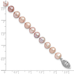 Sterling Silver Rh-plated 6-7mm Purple FW Cultured Pearl Bracelet