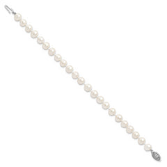 Sterling Silver Rhodium 7-8mm White Freshwater Cultured Pearl Bracelet